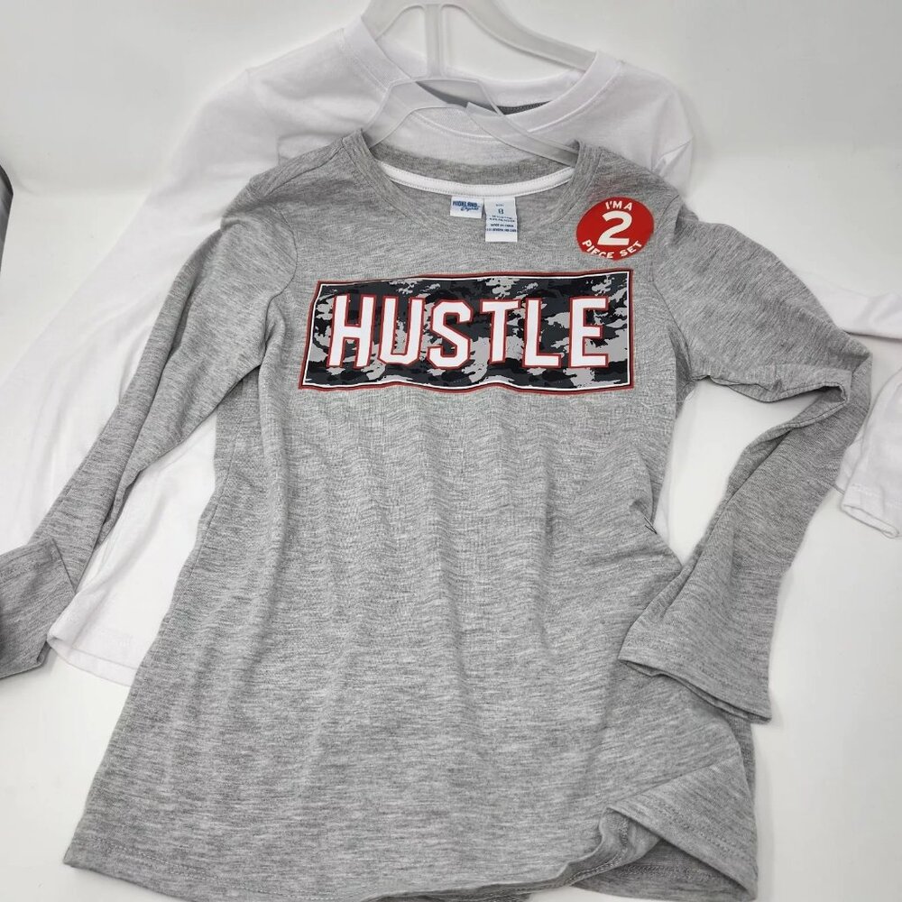 Highland Originals boys size 8 2 long sleeve tshirts hustle and plain white